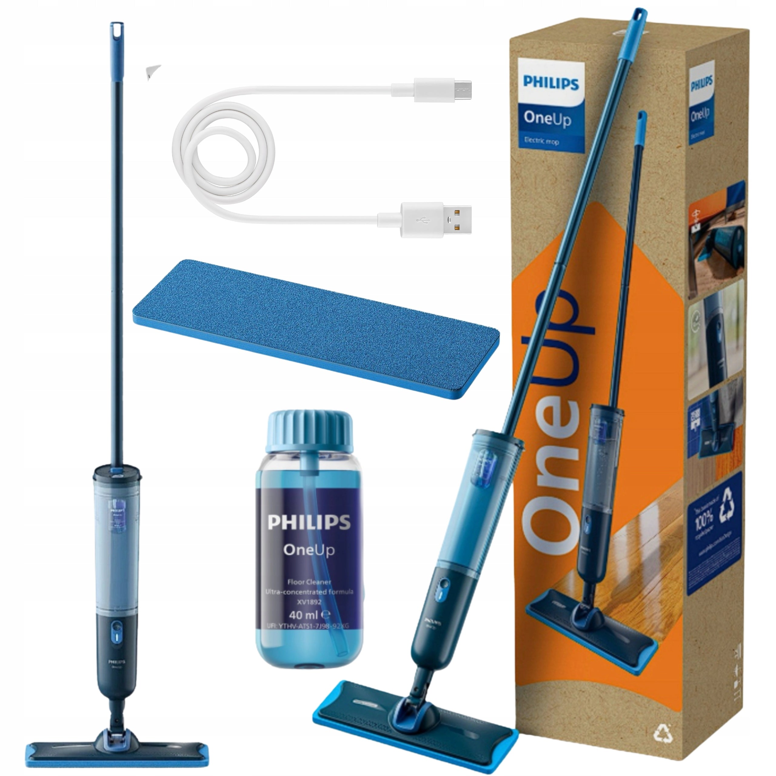 MOP Philips OneUp FLAT ELECTRIC TWO TANKS DIRTY WATER CLEAN LIGHT
