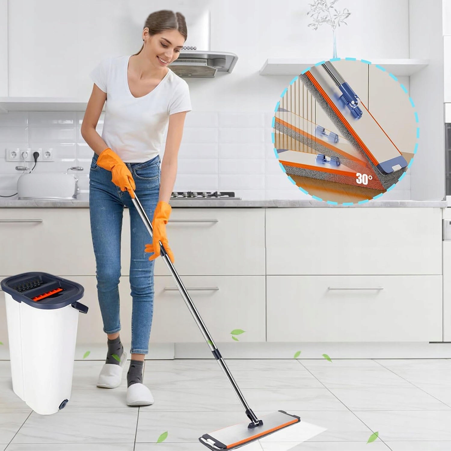 MOP WITH BUCKET AND WRINGER 6 MICROFIBER INSERTS FOR ALL FLOORS Packaging status original