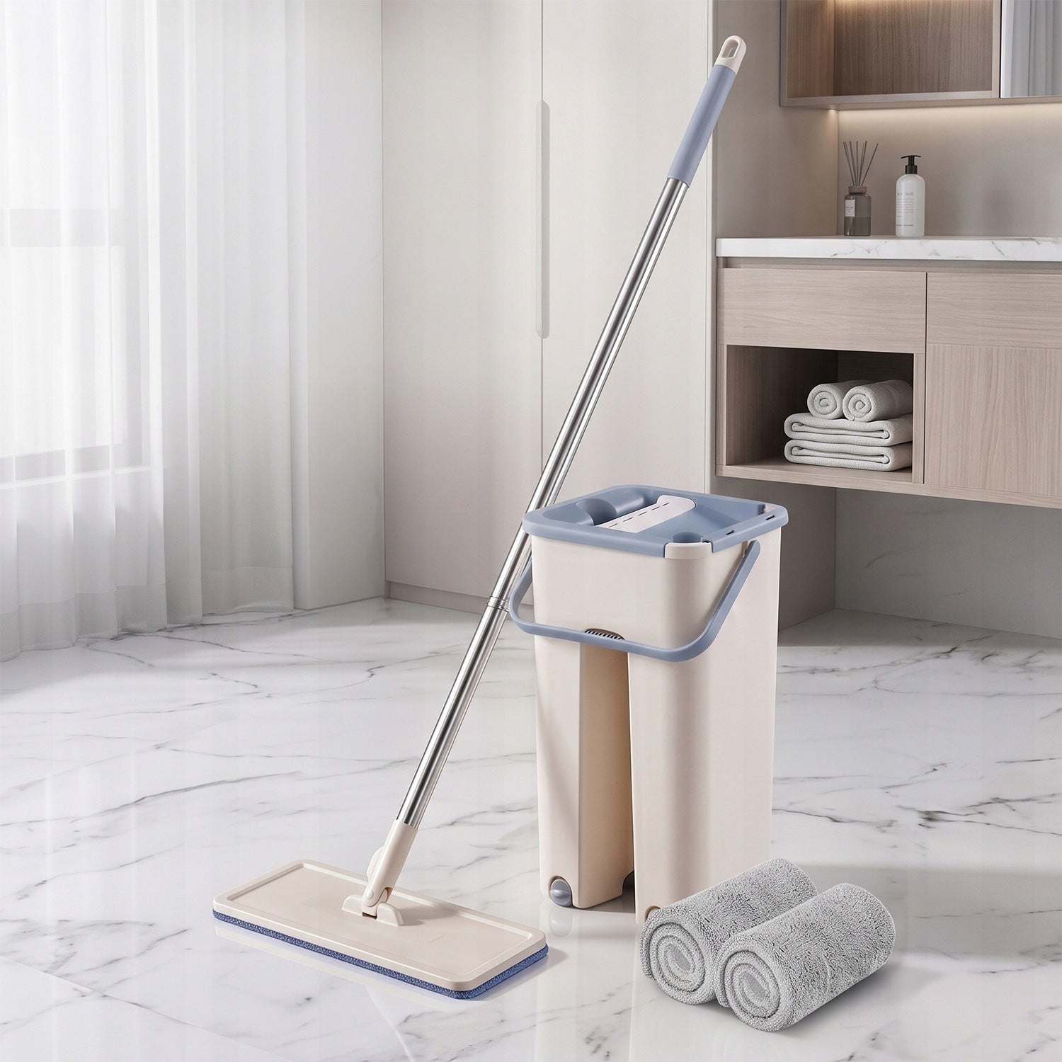 MOP WITH BUCKET FLAT MOP FOR CLEANING LIGHT ADDITIONAL CARTRIDGES Brand DomowyŚwiat