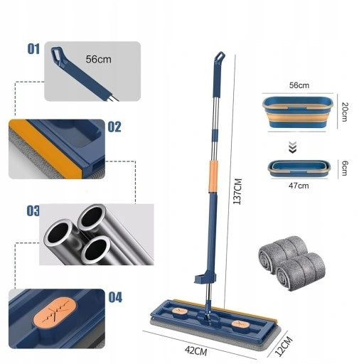 MOP WITH FLAT ROTARY SQUEEZER 360 SELF-PRESSING + BUCKET +2 PADS Packaging status original