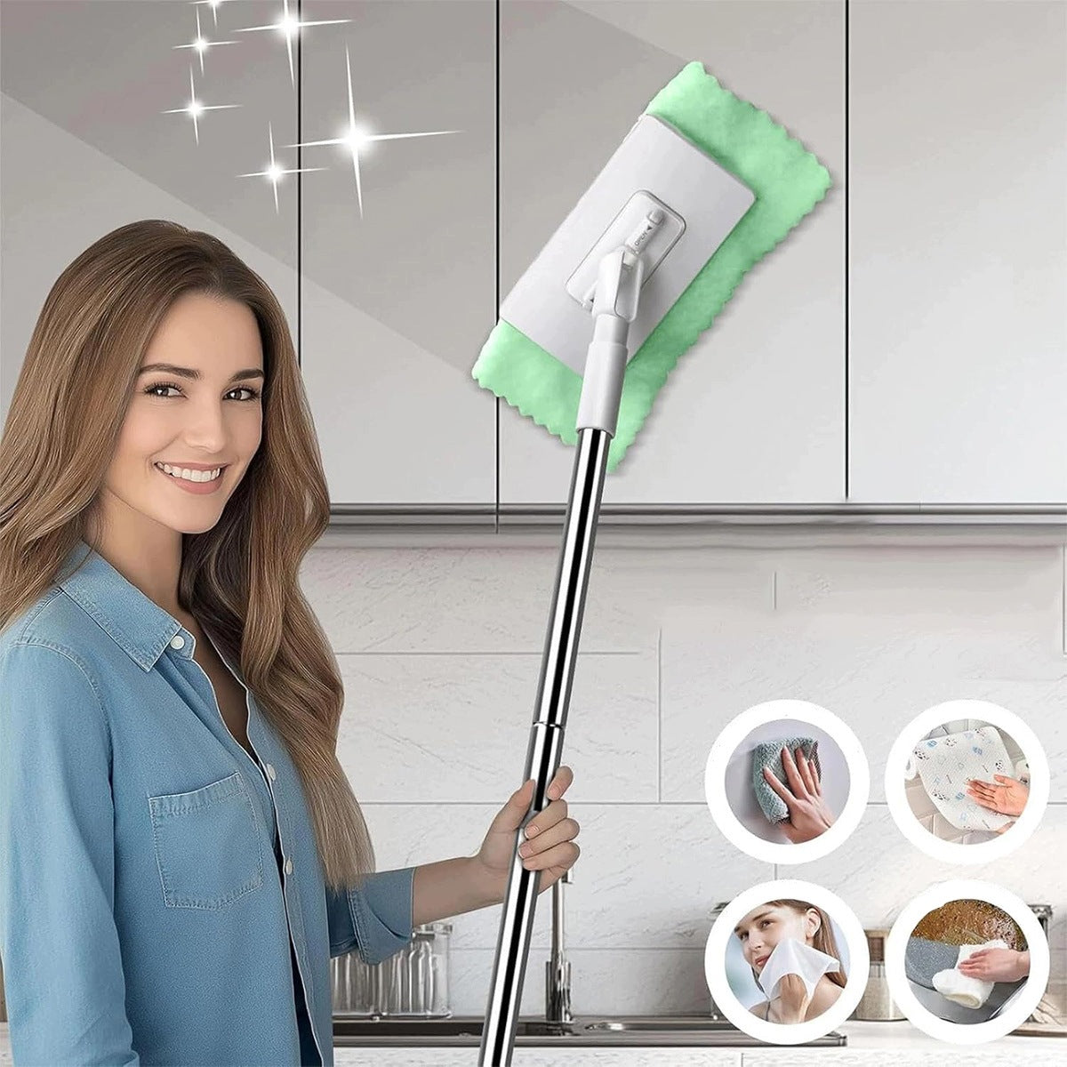 MOP WITH PRESSURE CLAMP, WITHOUT MANUAL EXTRUSION, 4+10 MICRO CLOTHS Brand no brand