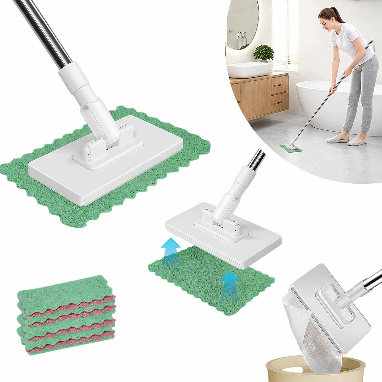 MOP WITH PRESSURE CLAMP, WITHOUT MANUAL EXTRUSION, 4+10 MICRO CLOTHS