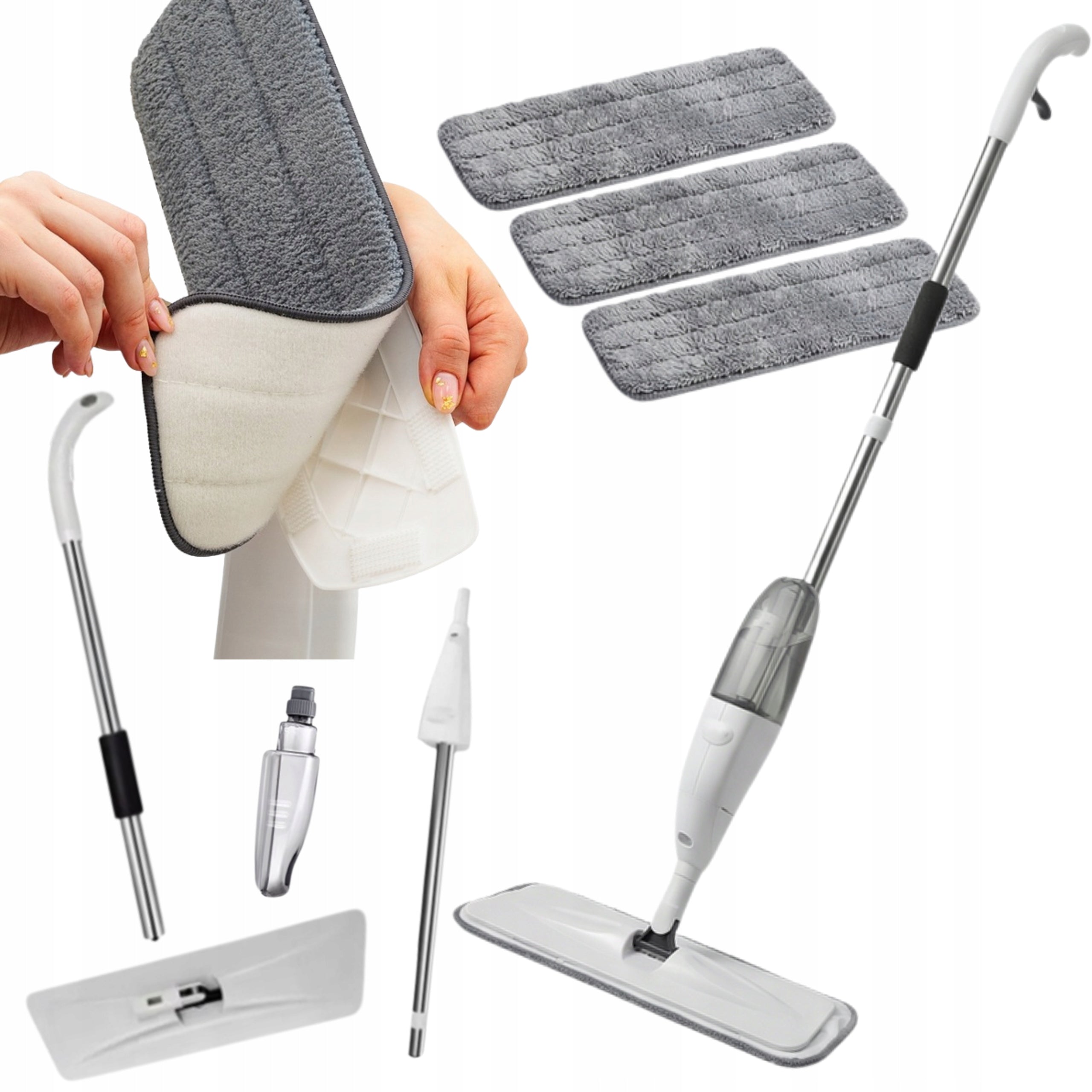 MOP WITH WASHER Flat for Floor Cleaning 3 CARTRIDGES Microfiber Set