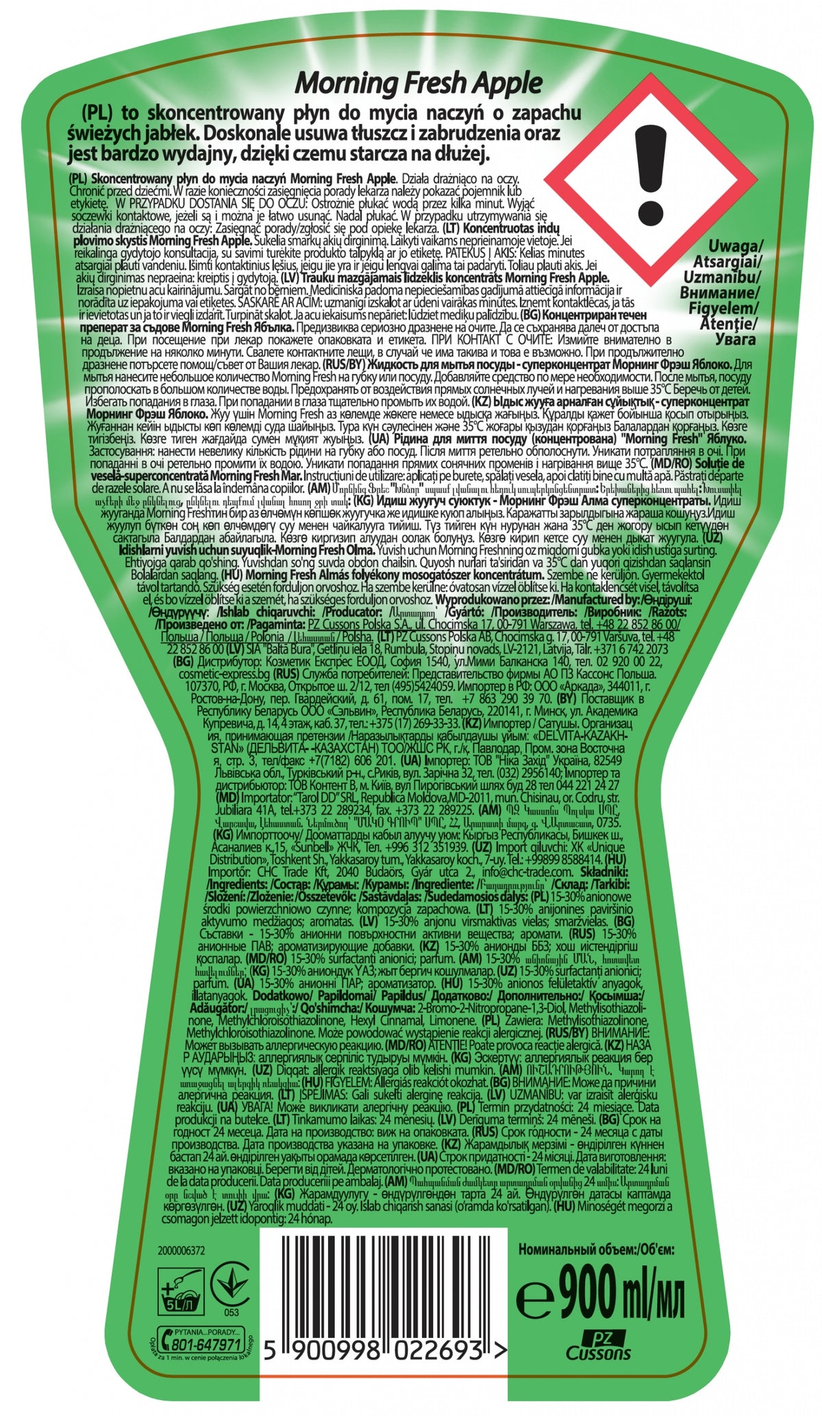 MORNING FRESH DISHWASHING LIQUID 900ML APPLE Manufacturer code 5900998022693