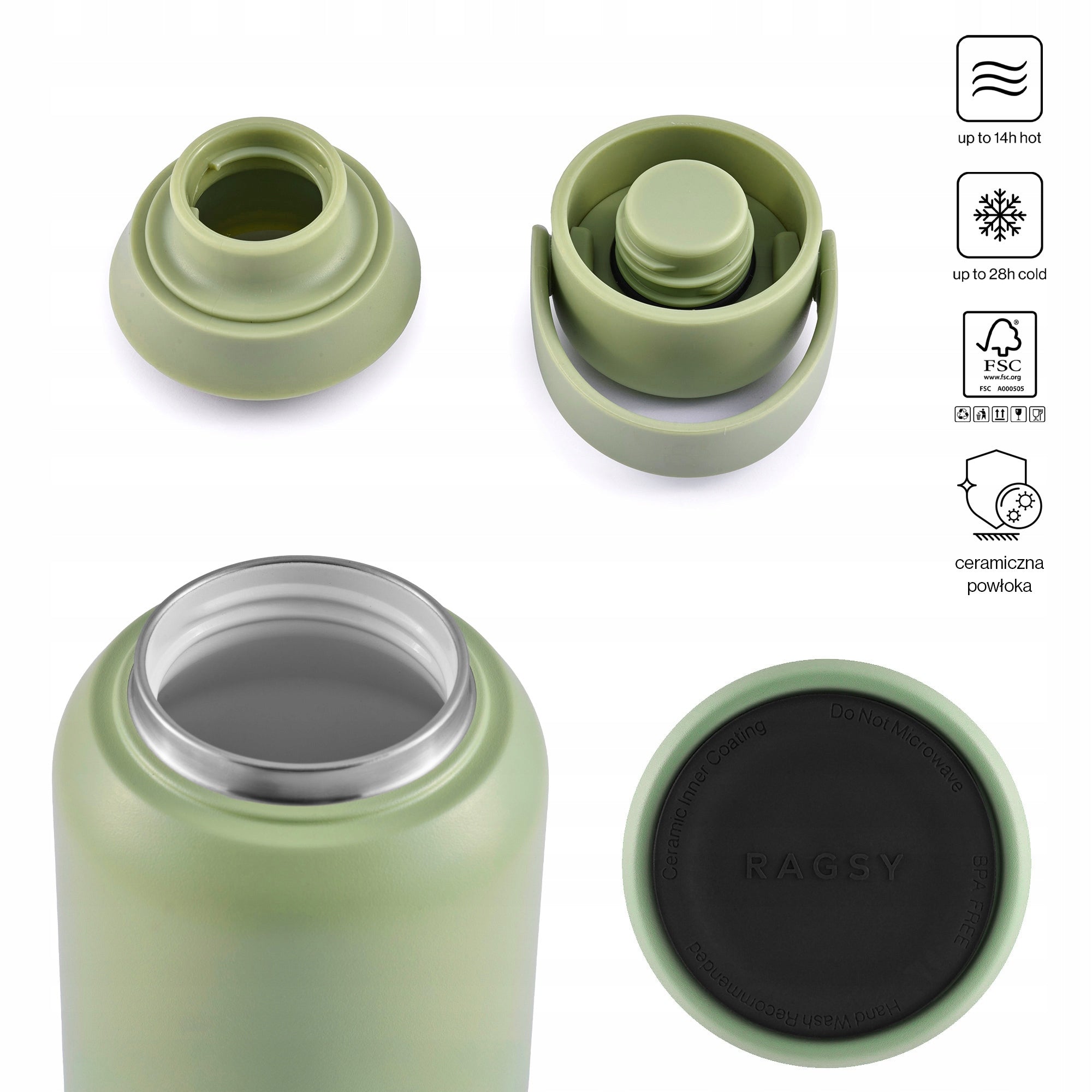 MOSHI Thermal Bottle with Ceramic Interior 600 ml 14/28h - Sage Manufacturer code 0020120