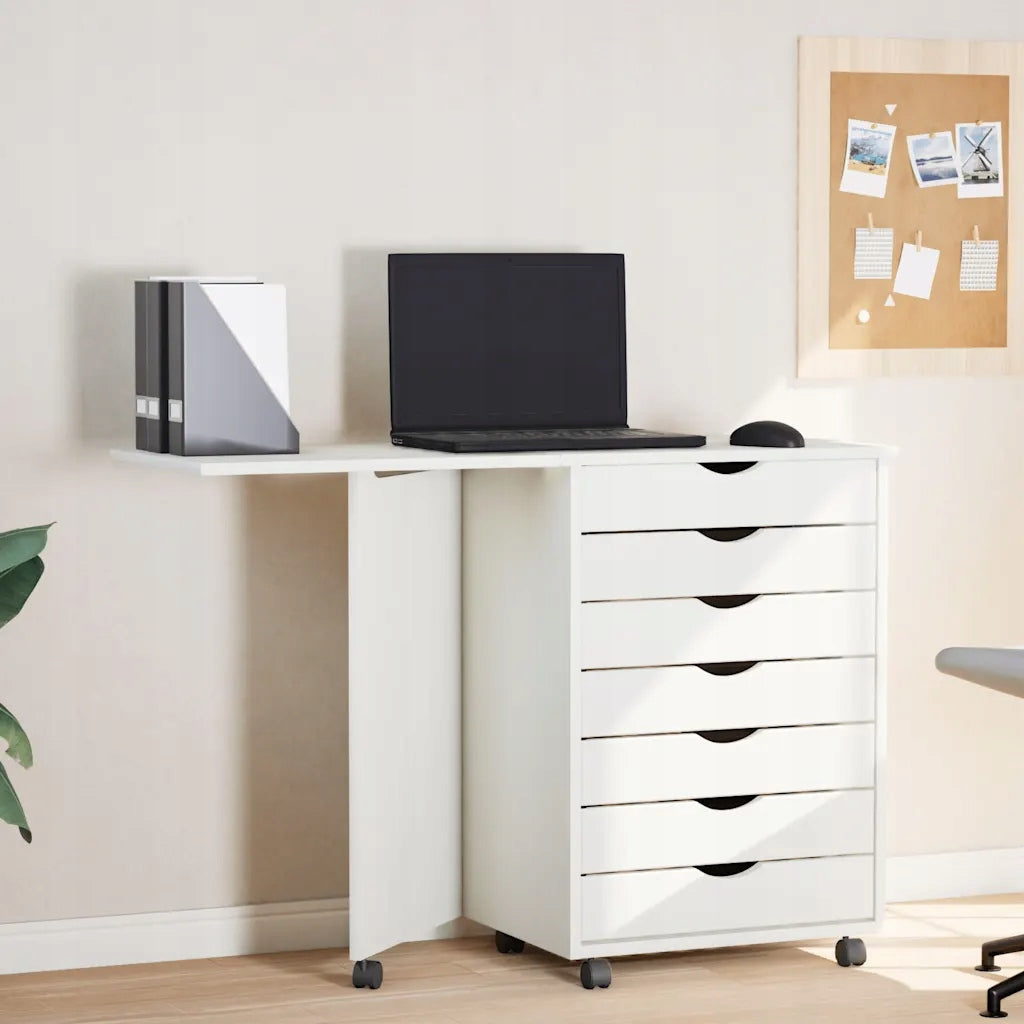 MOSS Mobile Folding Desk Cabinet with 7 Drawers, Solid Pine Wood Brand no brand