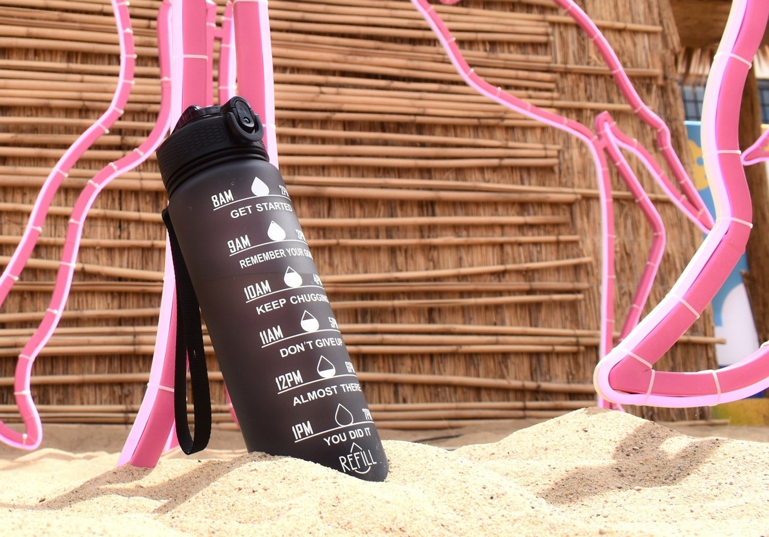MOTIVATIONAL WATER BOTTLE 1000ML WATER BOTTLE WITH MEASURING CUP FITNESS GYM 1L Kind water bottle