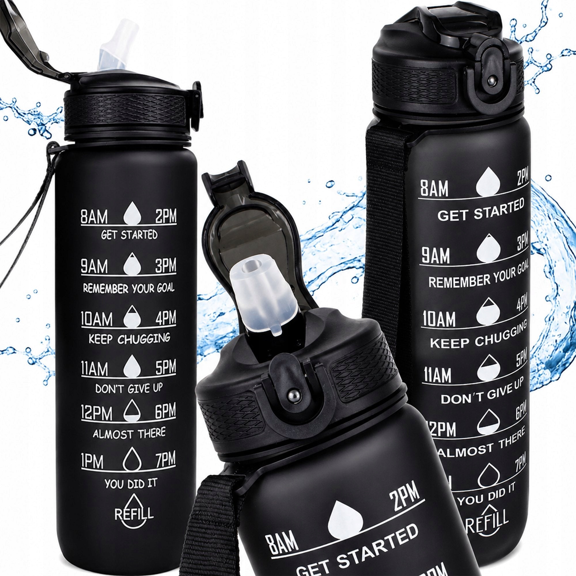 MOTIVATIONAL WATER BOTTLE 1000ML WATER BOTTLE WITH MEASURING CUP FITNESS GYM 1L