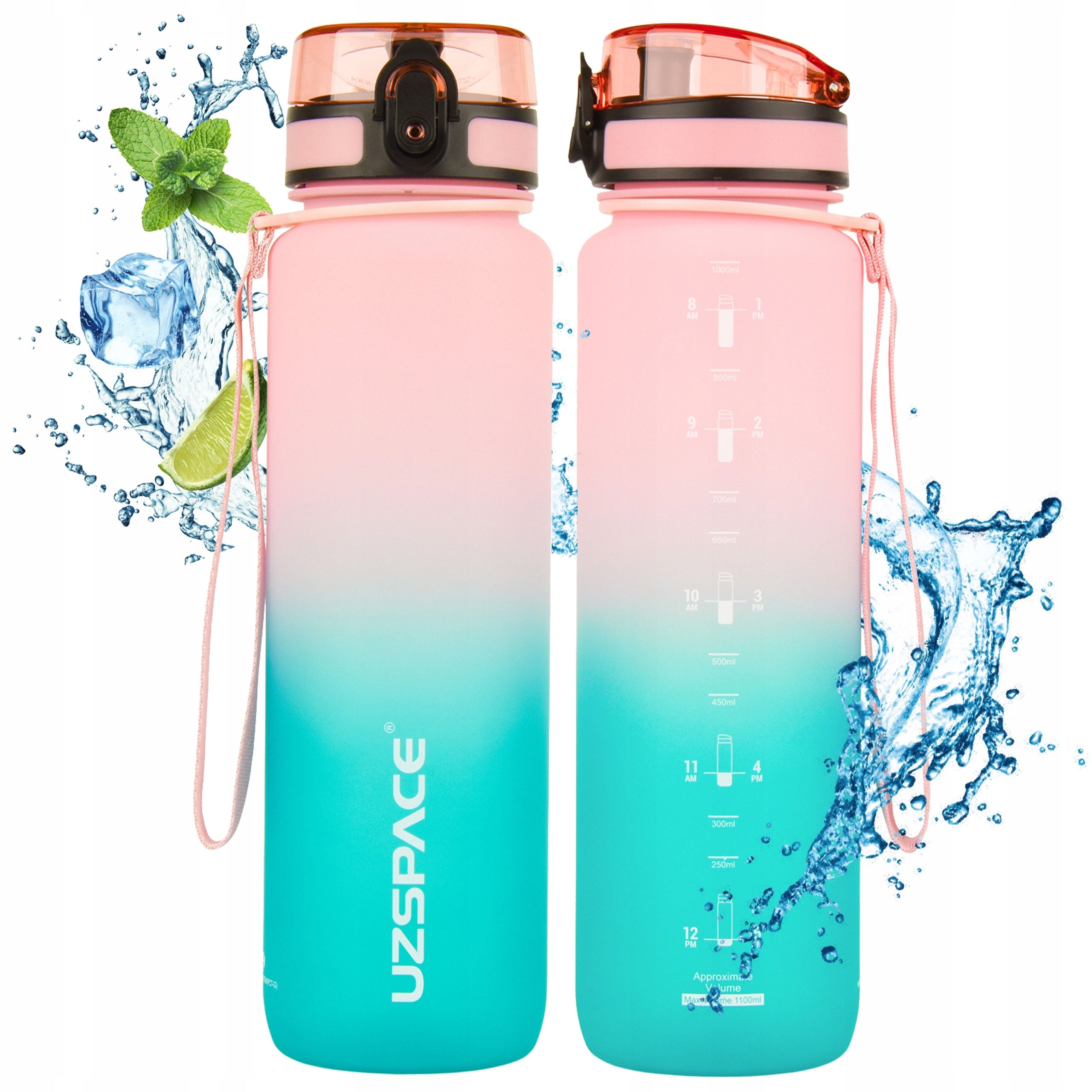 MOTIVATIONAL WATER BOTTLE 1L WATER BOTTLE with measuring cup hourly scale pink