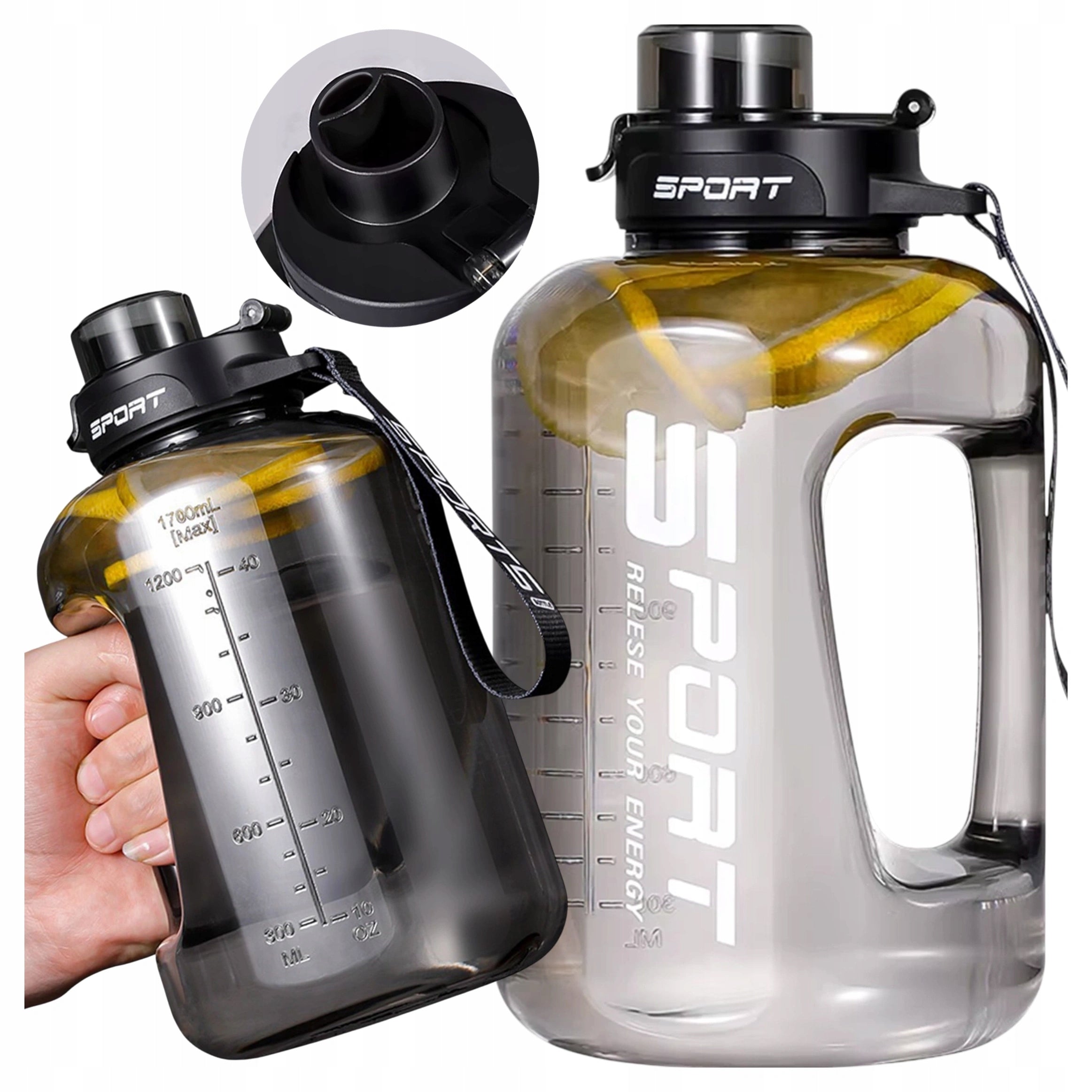 MOTIVATIONAL WATER BOTTLE SPORTS WATER BOTTLE WITH MEASURING CUP FITNESS GYM 1.7L
