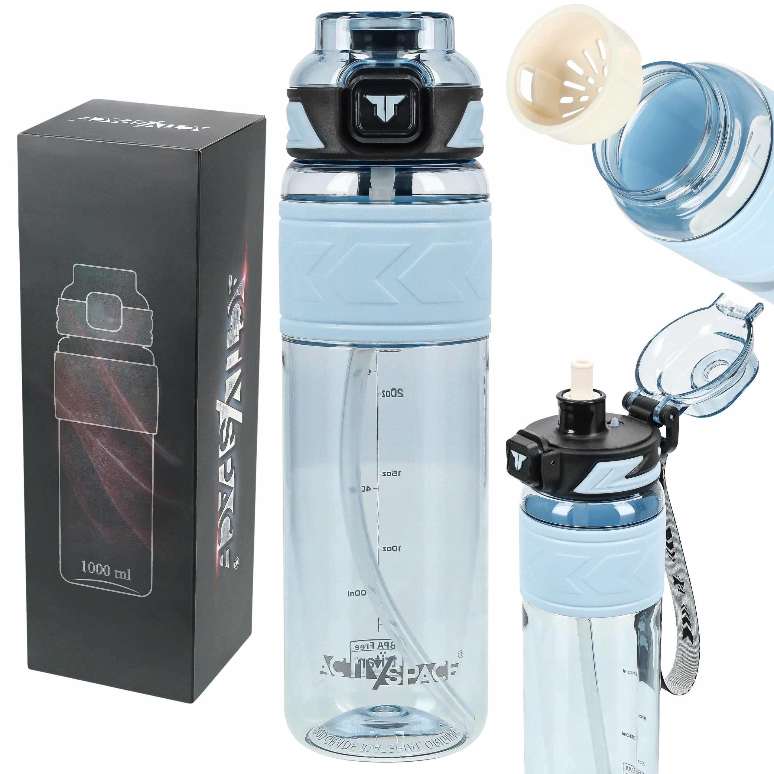 MOTIVATIONAL WATER BOTTLE SPORTS WATER BOTTLE WITH MEASURING CUP FITNESS GYM 1L PRO