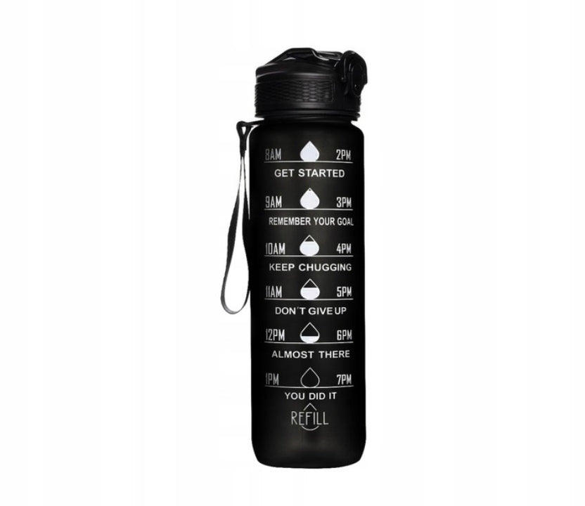 MOTIVATIONAL WATER BOTTLE SPORTS WATER BOTTLE WITH MEASURING CUP FITNESS GYM 1L Packaging status original