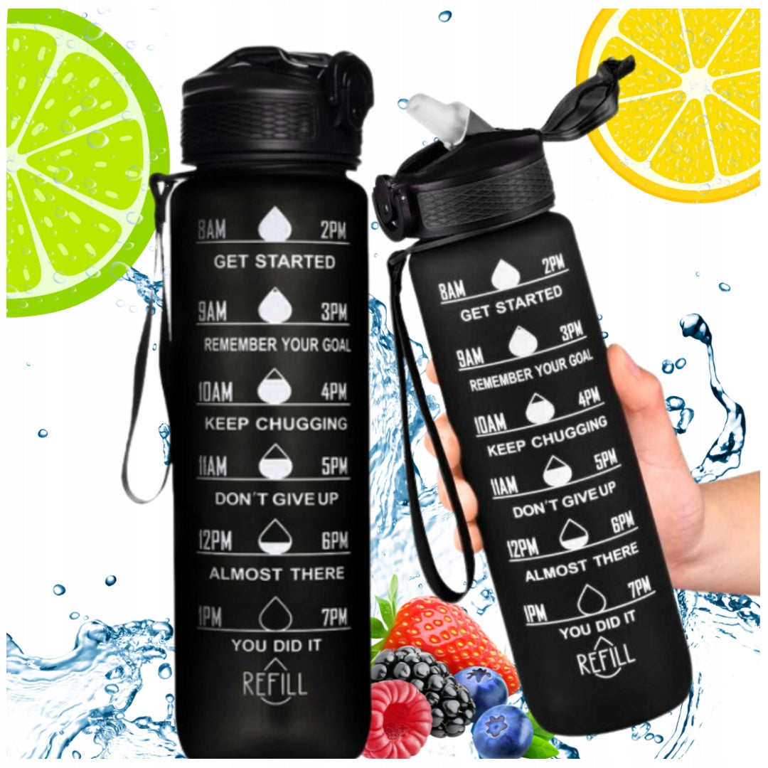 MOTIVATIONAL WATER BOTTLE SPORTS WATER BOTTLE WITH MEASURING CUP FITNESS GYM 1L