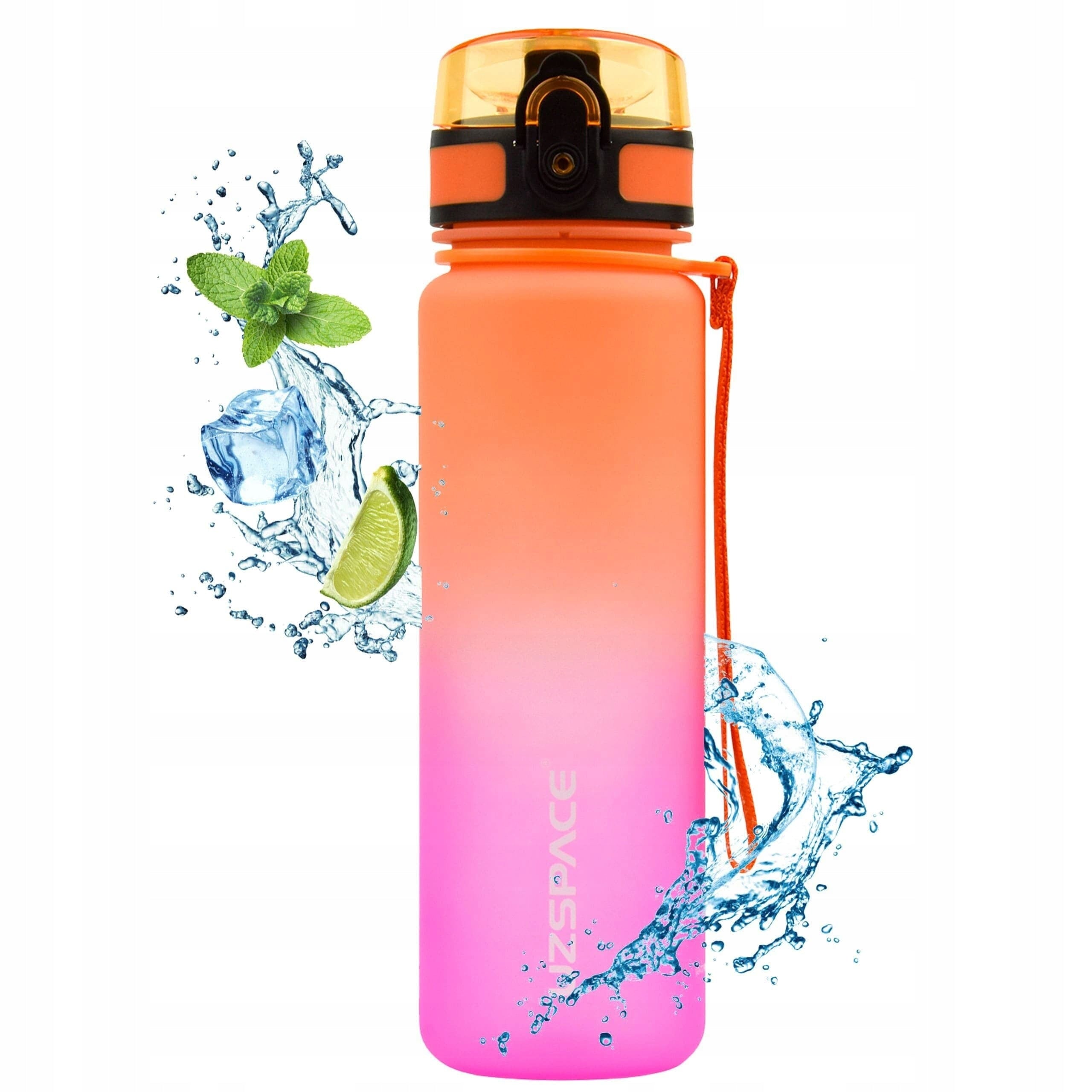MOTIVATIONAL WATER BOTTLE with hourly measuring cup 500ml orange Uzspace