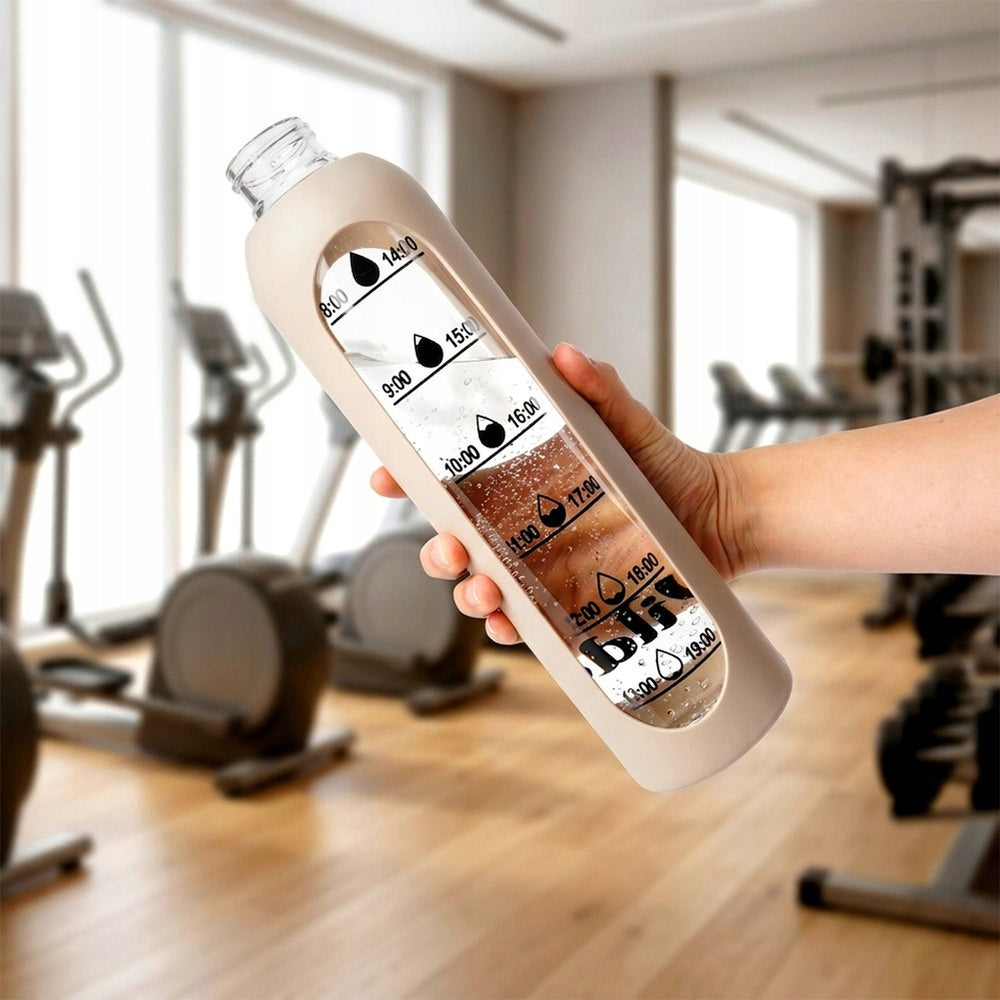MOTIVATIONAL water bottle glass drinks silicone large water bottle beige 1L Kind bottle