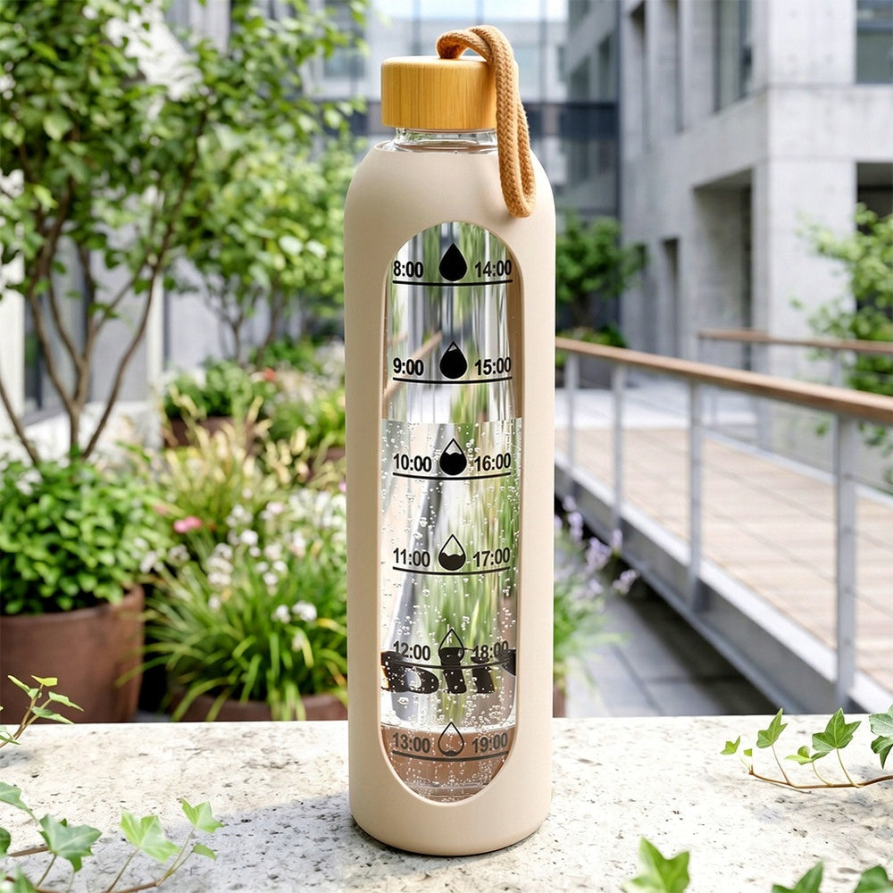 MOTIVATIONAL water bottle glass drinks silicone large water bottle beige 1L Packaging status original