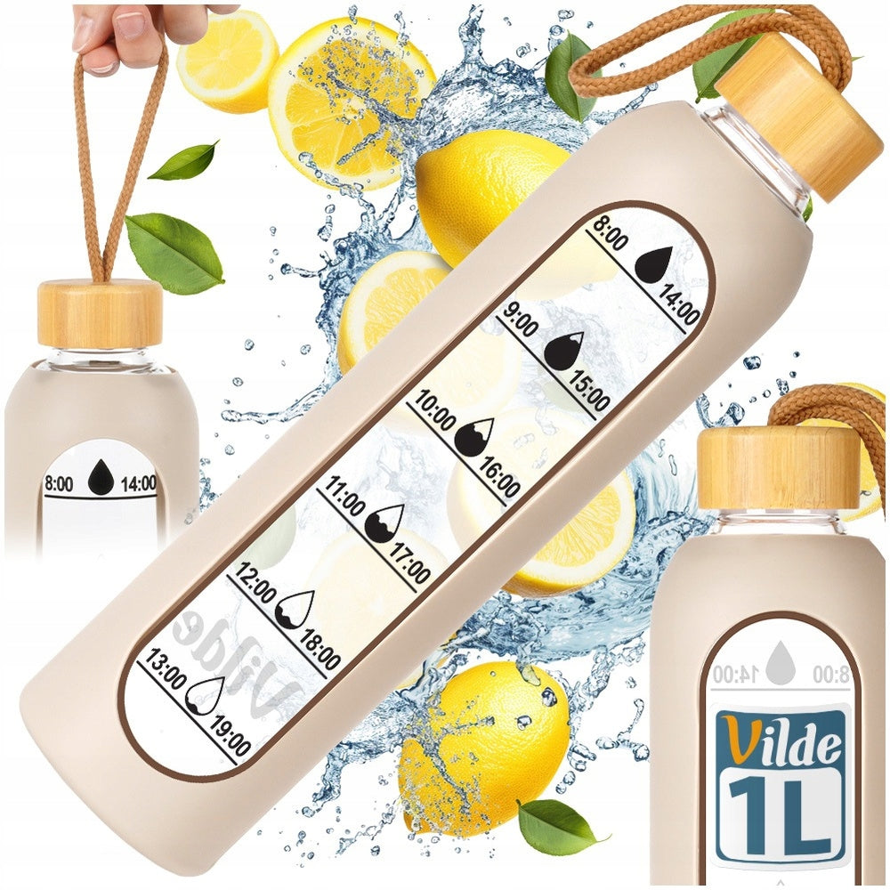 MOTIVATIONAL water bottle glass drinks silicone large water bottle beige 1L