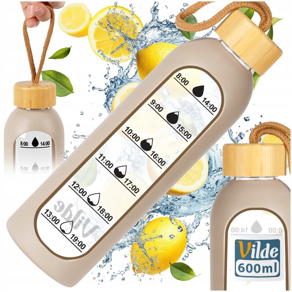 MOTIVATIONAL water bottle glass drinks silicone large water bottle sport 0,6L