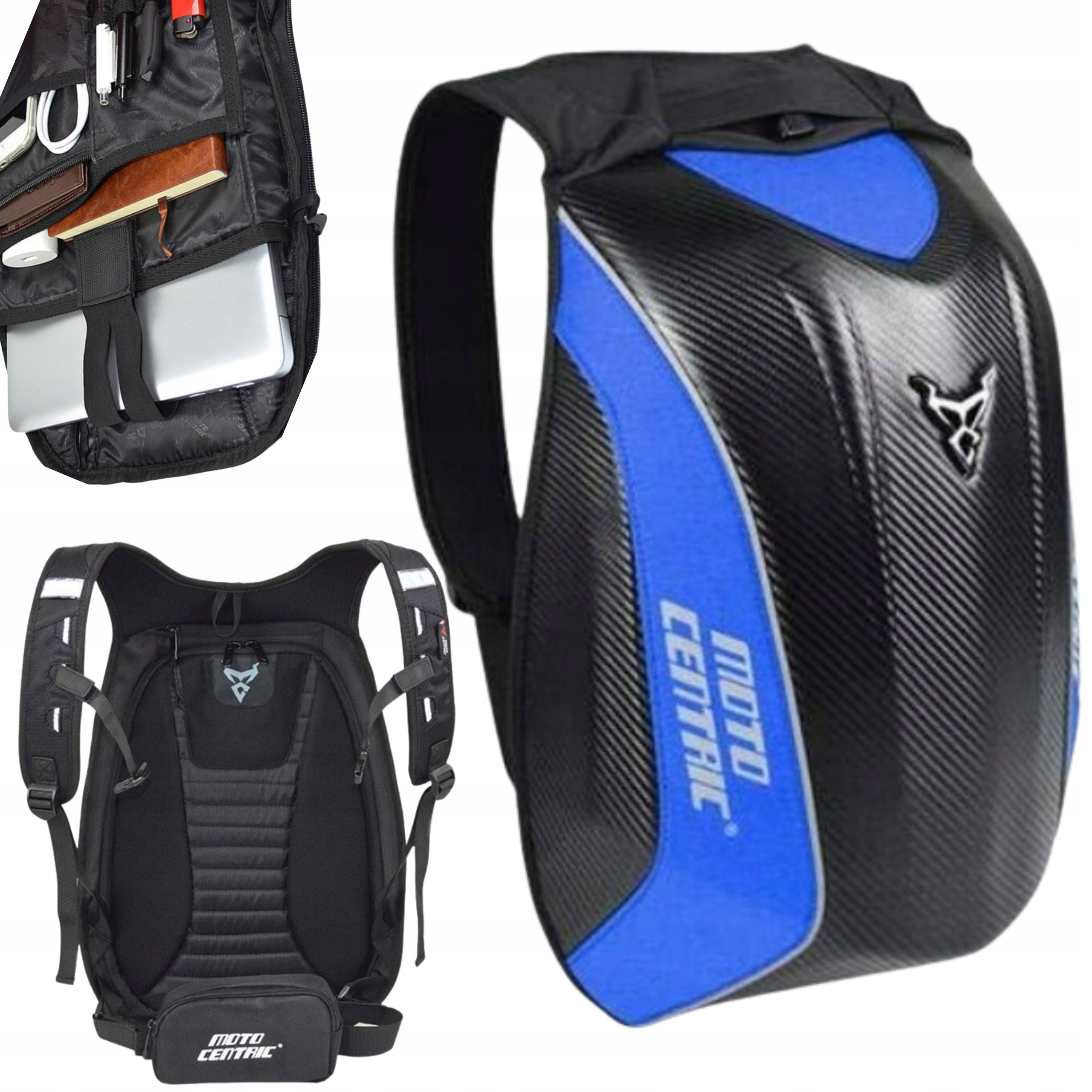 MOTOCENTRIC MOTORCYCLE BACKPACK SEMI-RIGID Carbon Blue Shell Spacious