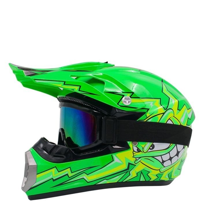 MOTOCROSS CROSS ENDURO HELMET ATV ABS WITH GOGGLES MASK GLOVES GREEN M Size M