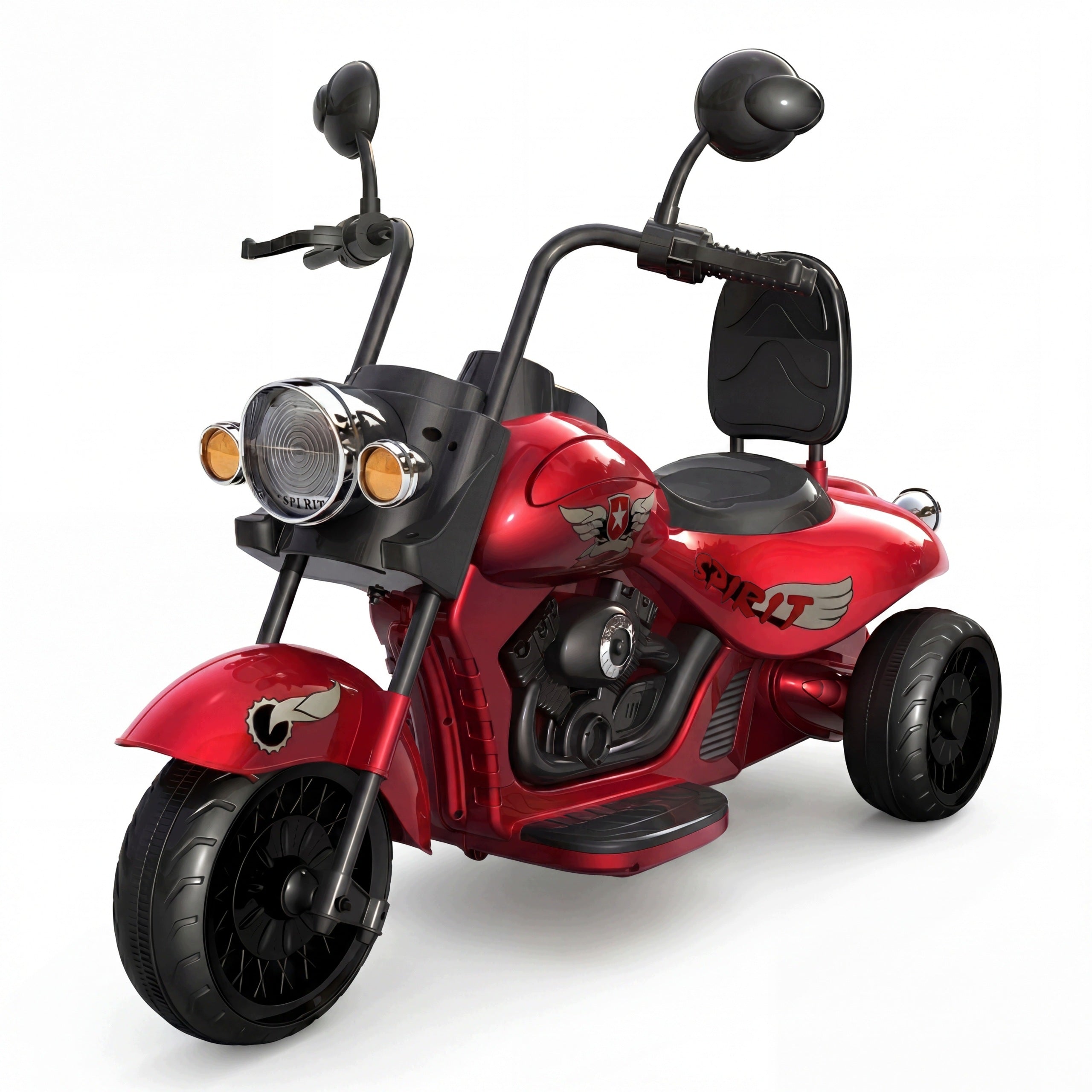 MOTOCYKL ELEKTRYCZNY DLA DZIECI 12V 4 KOŁA Z MUZYKĄ I ŚWIATŁAMI CZERWONY