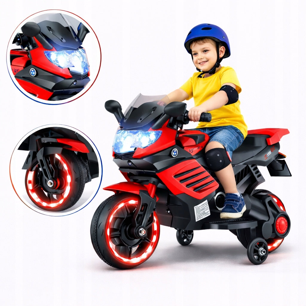 MOTOR FOR CHILDREN Rechargeable MOTORCYCLE Music Horn LED Side Wheels