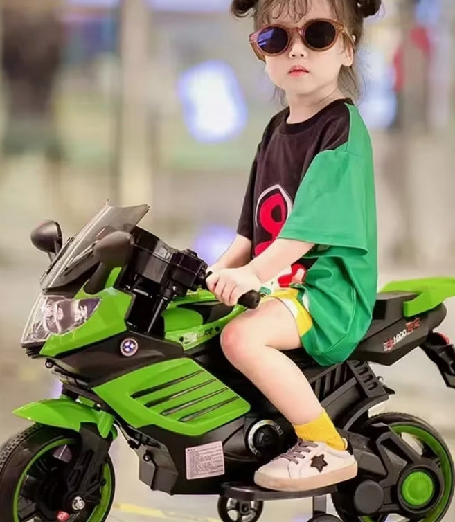 MOTOR for Kids Rechargeable MOTORCYCLE for Music Horn LED Side Wheels Manufacturer code Motor Dla Dzieci Motocykl Zielony Akumulator