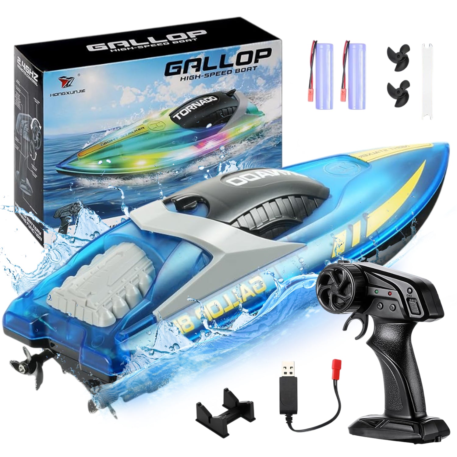 MOTORBOAT REMOTE CONTROLLED SPEED BOAT 15KM/H WITH LED LIGHTS