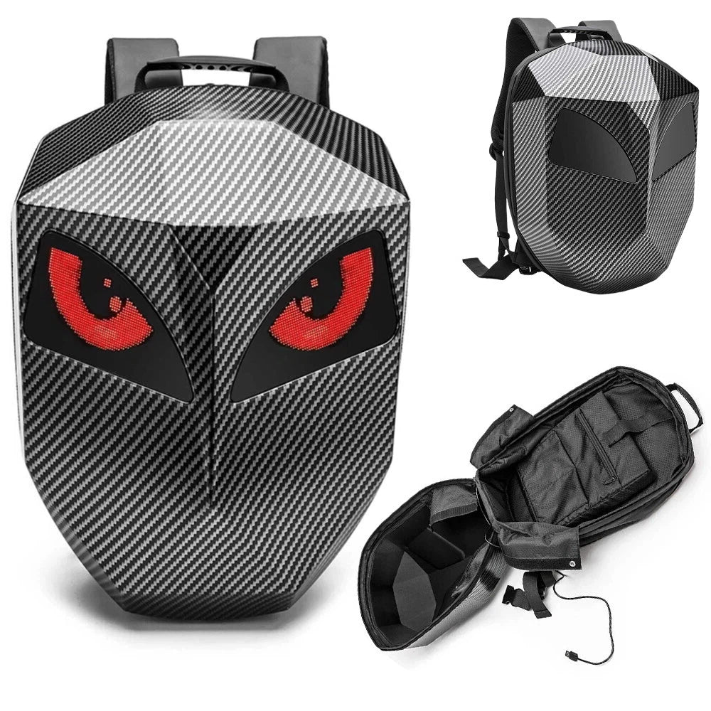 MOTORCYCLE BACKPACK WITH EYES LED WATER RESISTANT MOTORCYCLE FOR BLUETOOTH SCREEN