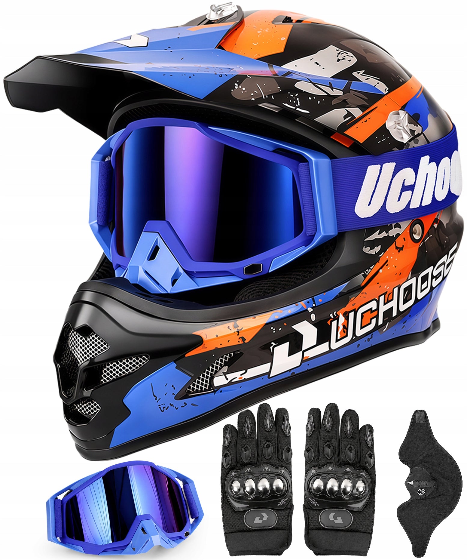 MOTORCYCLE CROSS HELMET ATV Dirt ENDURO QUADA + GOGGLES + GLOVES MASK XL