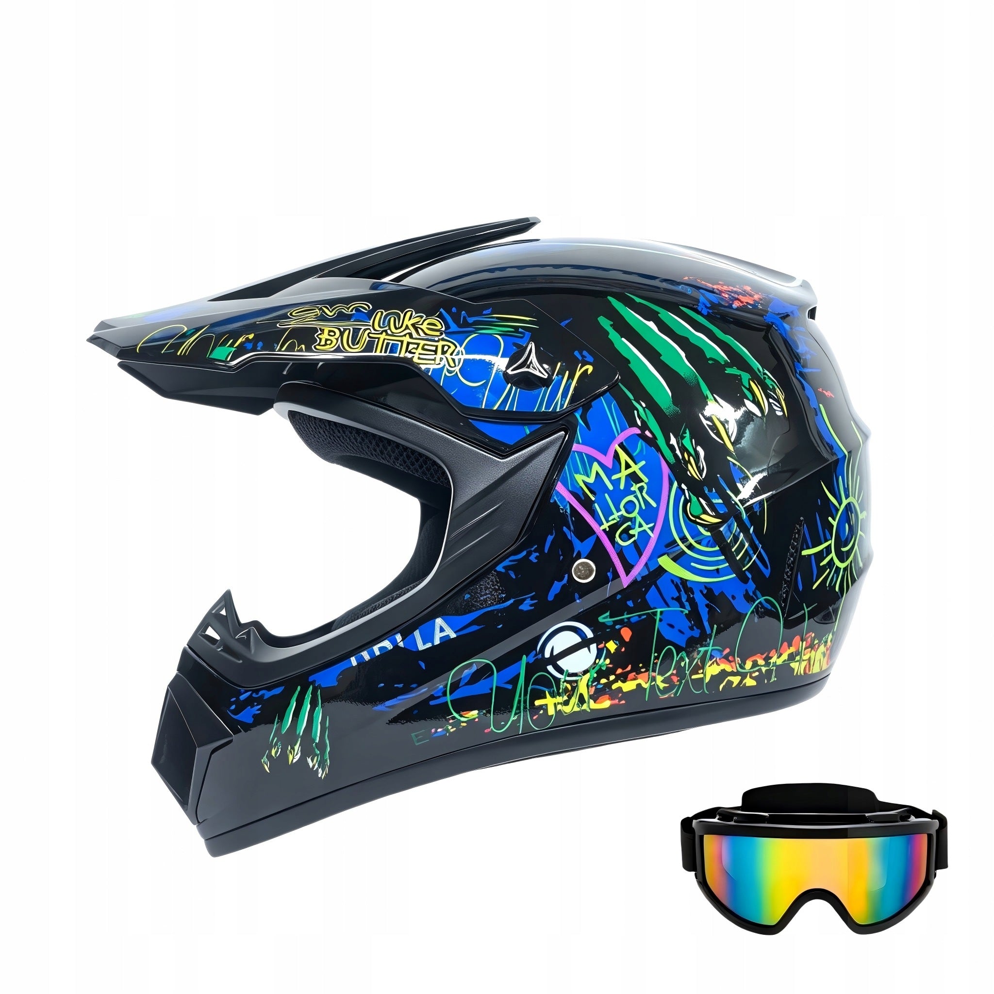 MOTORCYCLE CROSS HELMET LIGHT ENDURO + GOGGLES SIZE S (53-54 cm)