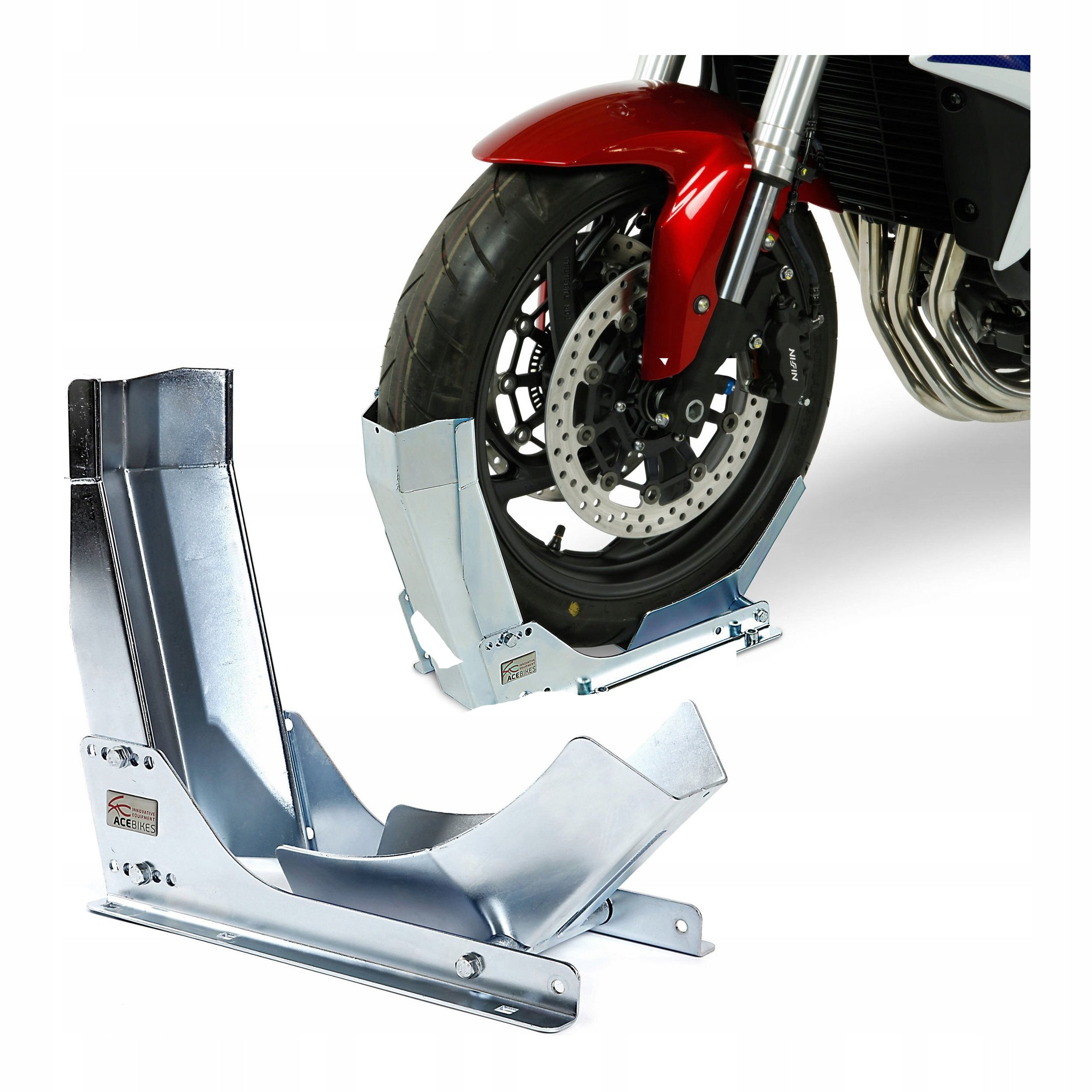 MOTORCYCLE FRONT WHEEL RACK FOR TRANSPORTING MOTORCYCLE 10-19' ACEBIKES