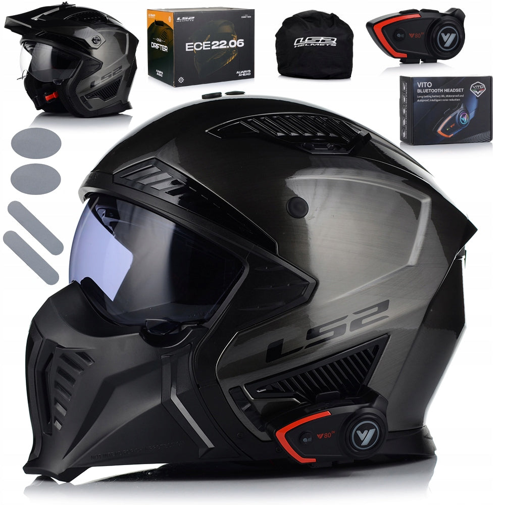 MOTORCYCLE HELMET 4in1 LS2 OF606 JEANS DETACHABLE JAW + VISOR + INTERCOM