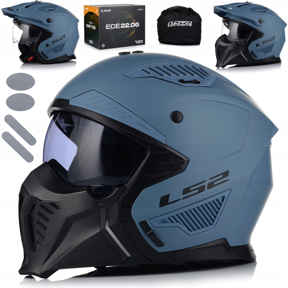 MOTORCYCLE HELMET 4in1 LS2 OF606 MISTY DETACHABLE JAW + VISOR + 2x GLASS
