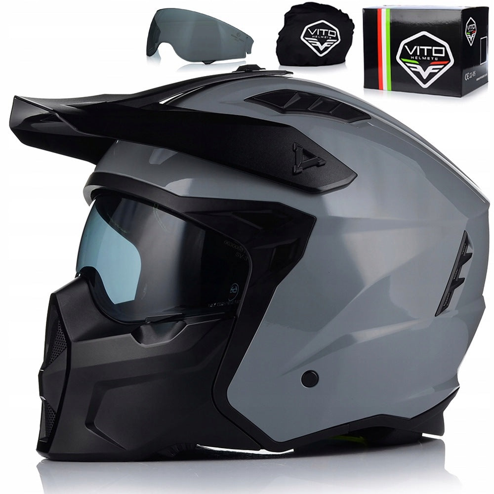 MOTORCYCLE HELMET 4in1 VITO PREDATOR GREY DETACHABLE JAW + VISOR + BLEND