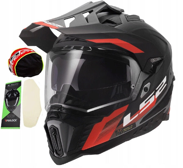 MOTORCYCLE HELMET ADVENTURE LS2 MX701 EXPLORER HEXA BLACK RED GREY XS