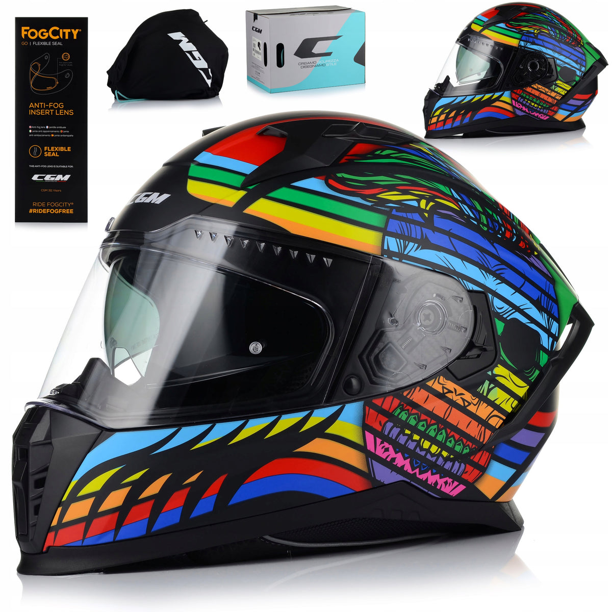 MOTORCYCLE HELMET CGM 311A BLAST SKULL MATT ECER 22.06 + BLEND + ANTIFOG