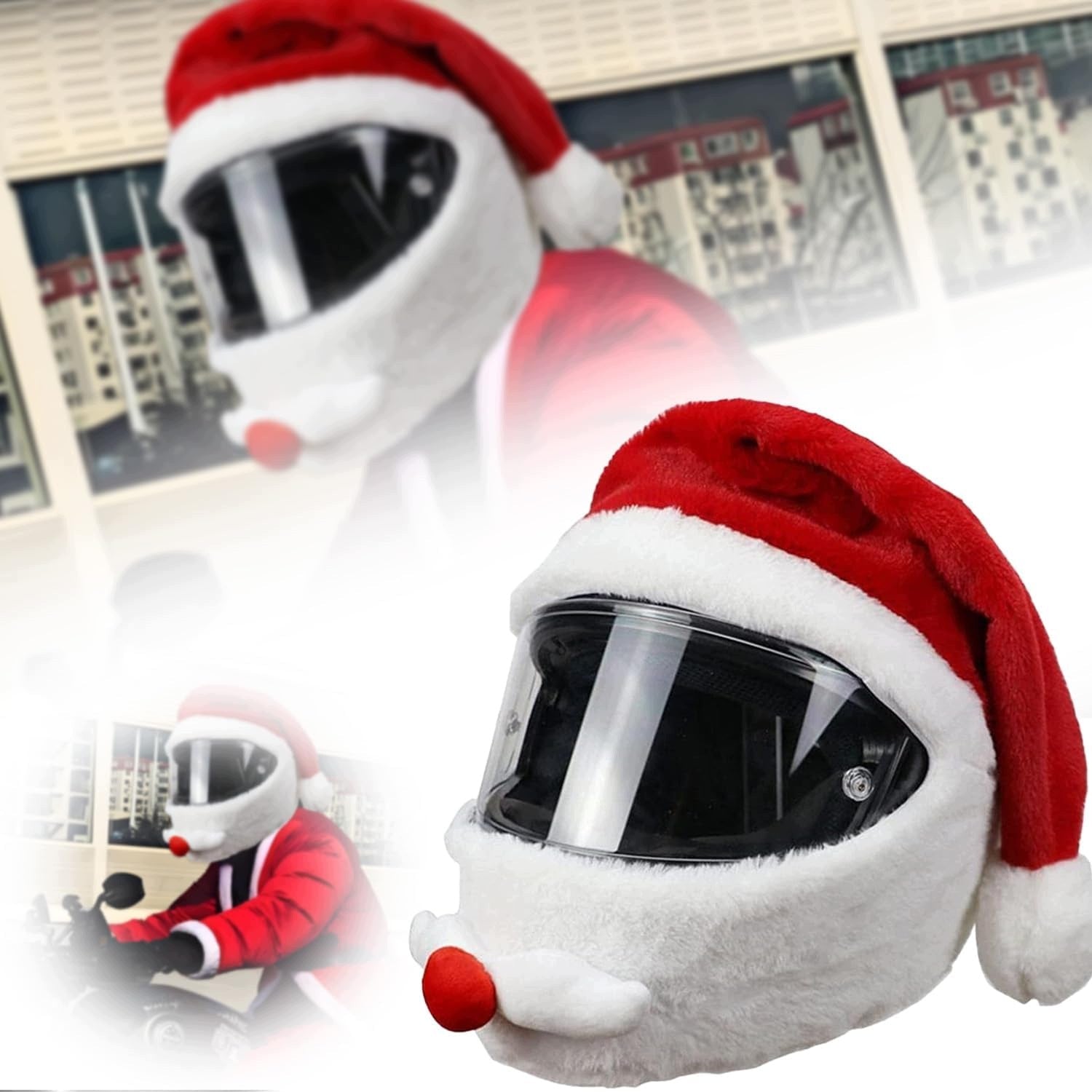 MOTORCYCLE HELMET COVER SANTA CLAUS PLUSH UNIVERSAL
