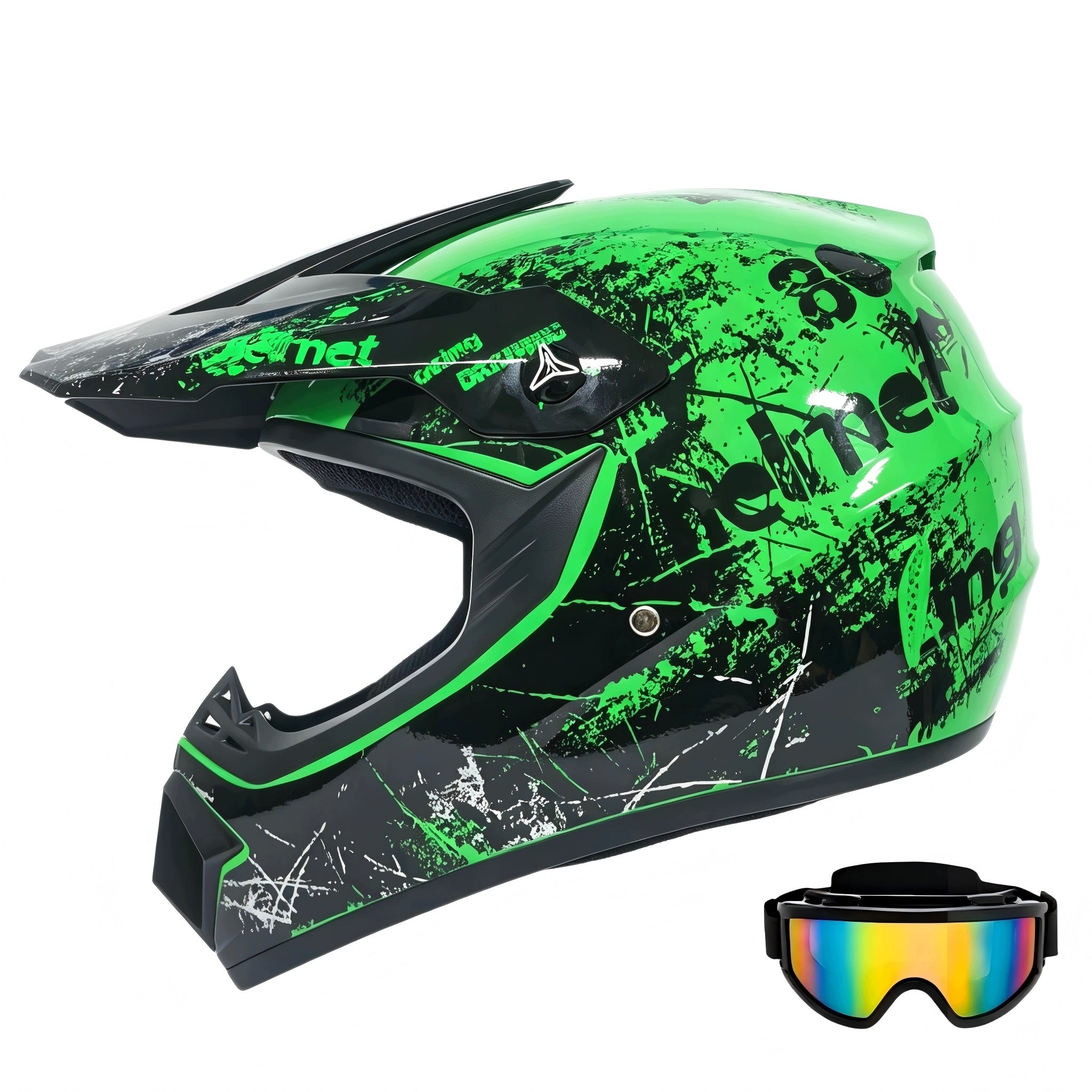MOTORCYCLE HELMET CROSS LIGHT ENDURO + GOGGLES SIZE M (55-56 CM)