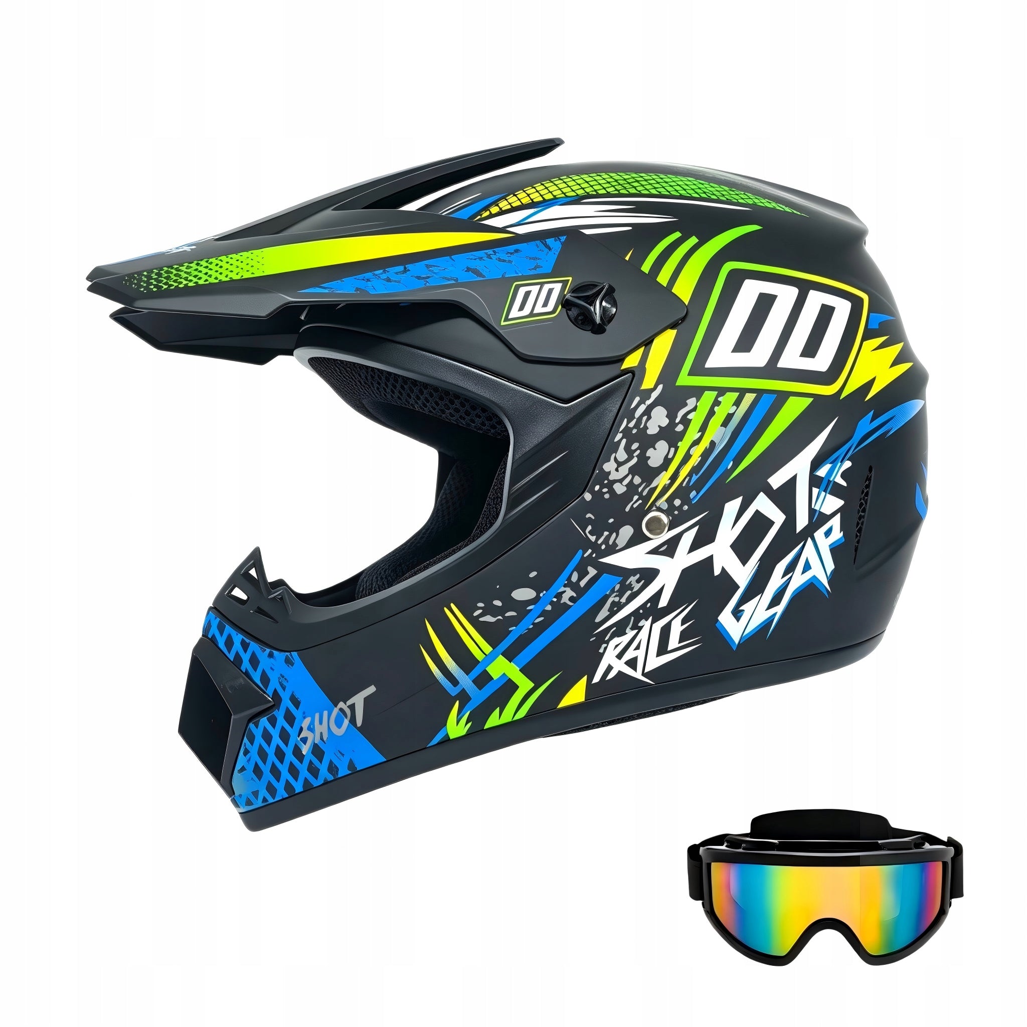 MOTORCYCLE HELMET CROSS LIGHT ENDURO + GOGGLES SIZE XL (59-60 CM)