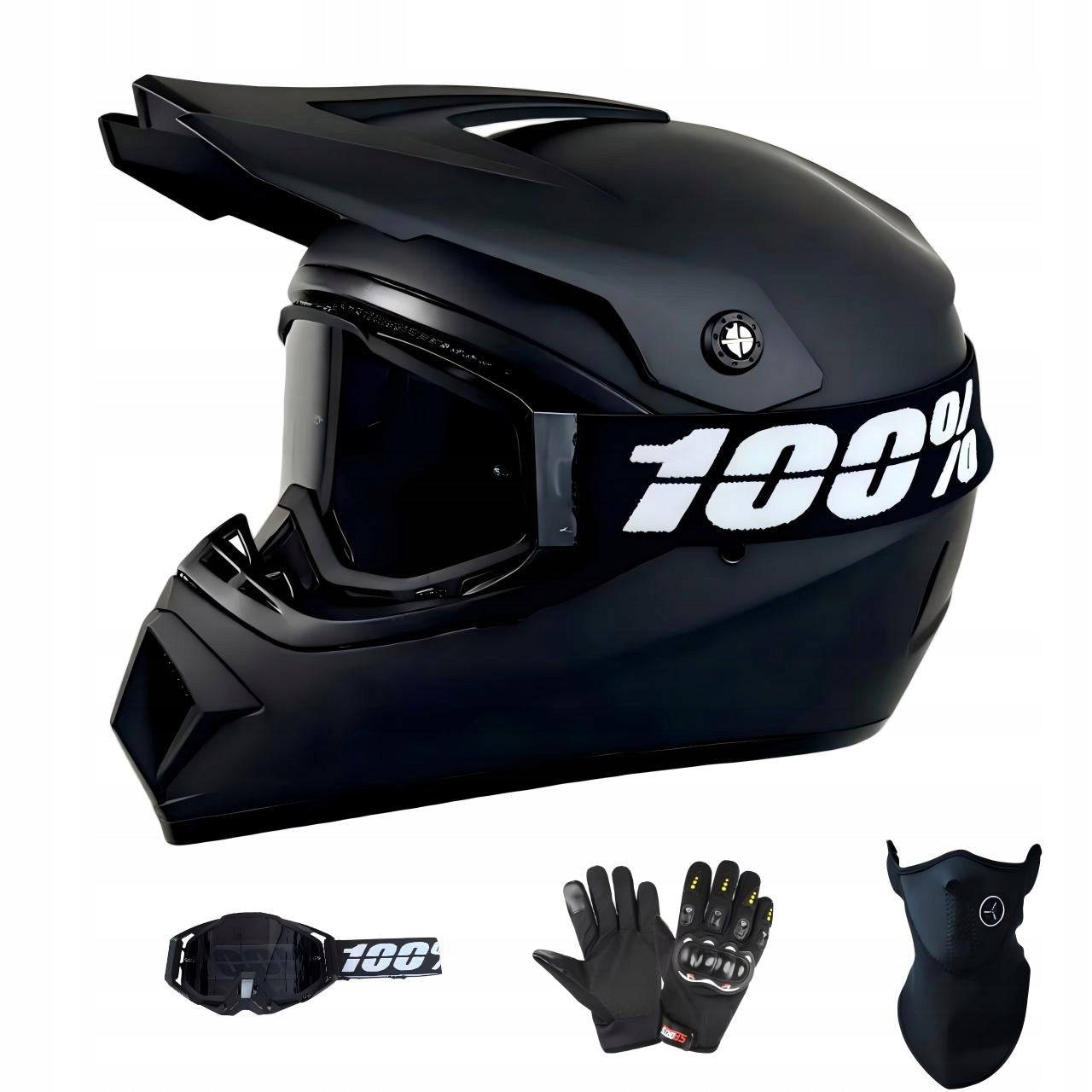 MOTORCYCLE HELMET CROSS LIGHT ENDURO+GOGLE+GLOVES SIZE M (55-56 CM)