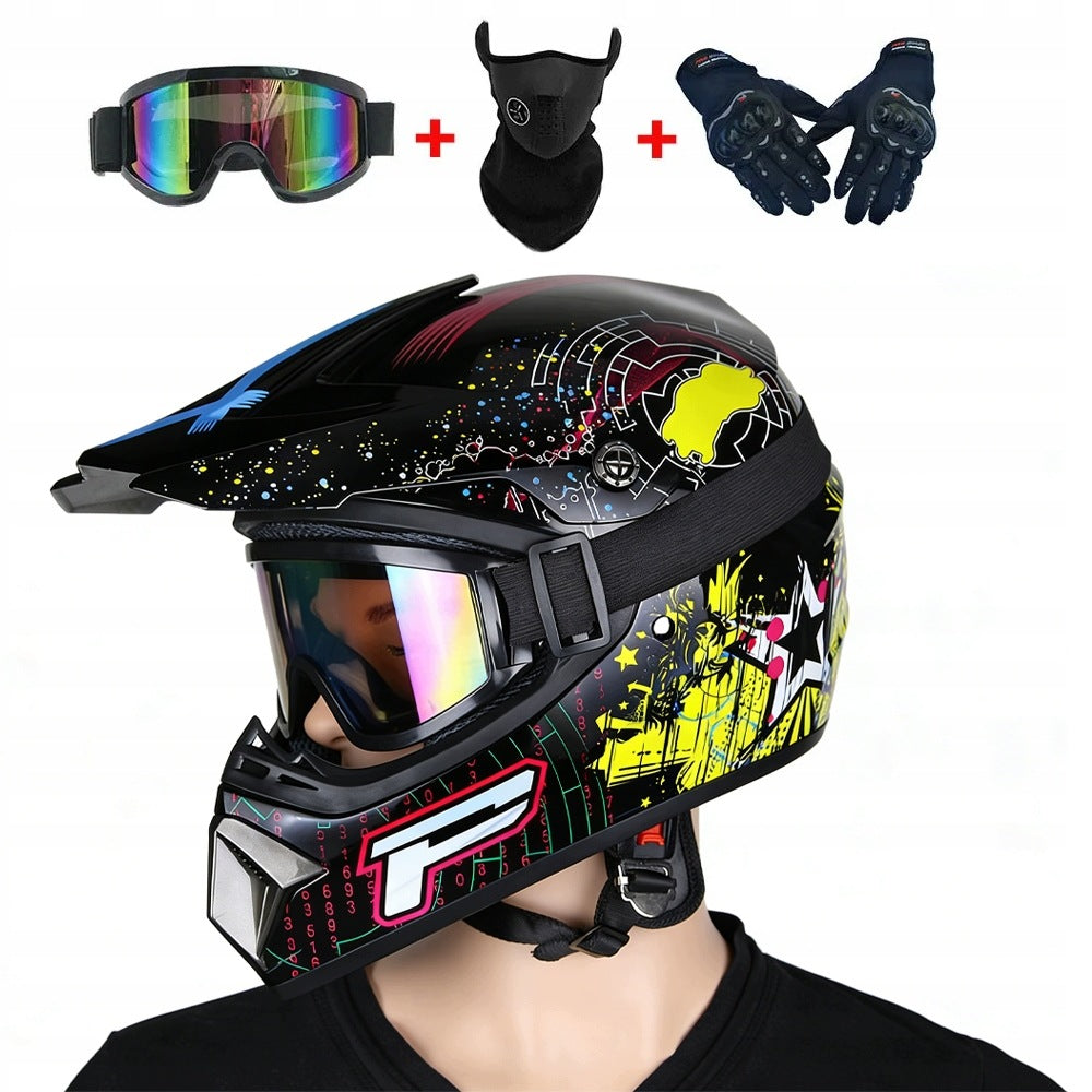 MOTORCYCLE HELMET CROSS LIGHT ENDURO QUAD + GOGGLES + GLOVES + MASK, L Size L