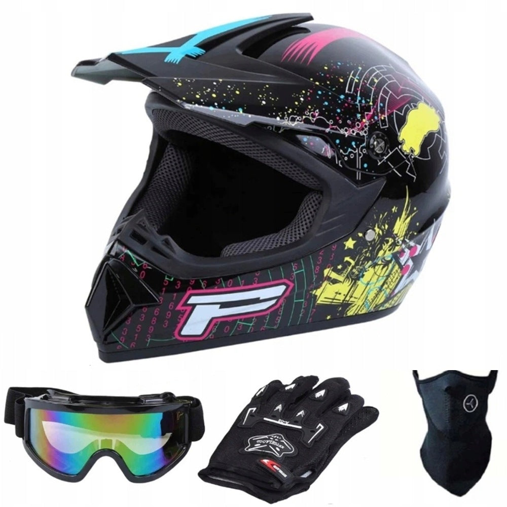 MOTORCYCLE HELMET CROSS LIGHT ENDURO QUAD + GOGGLES + GLOVES + MASK L