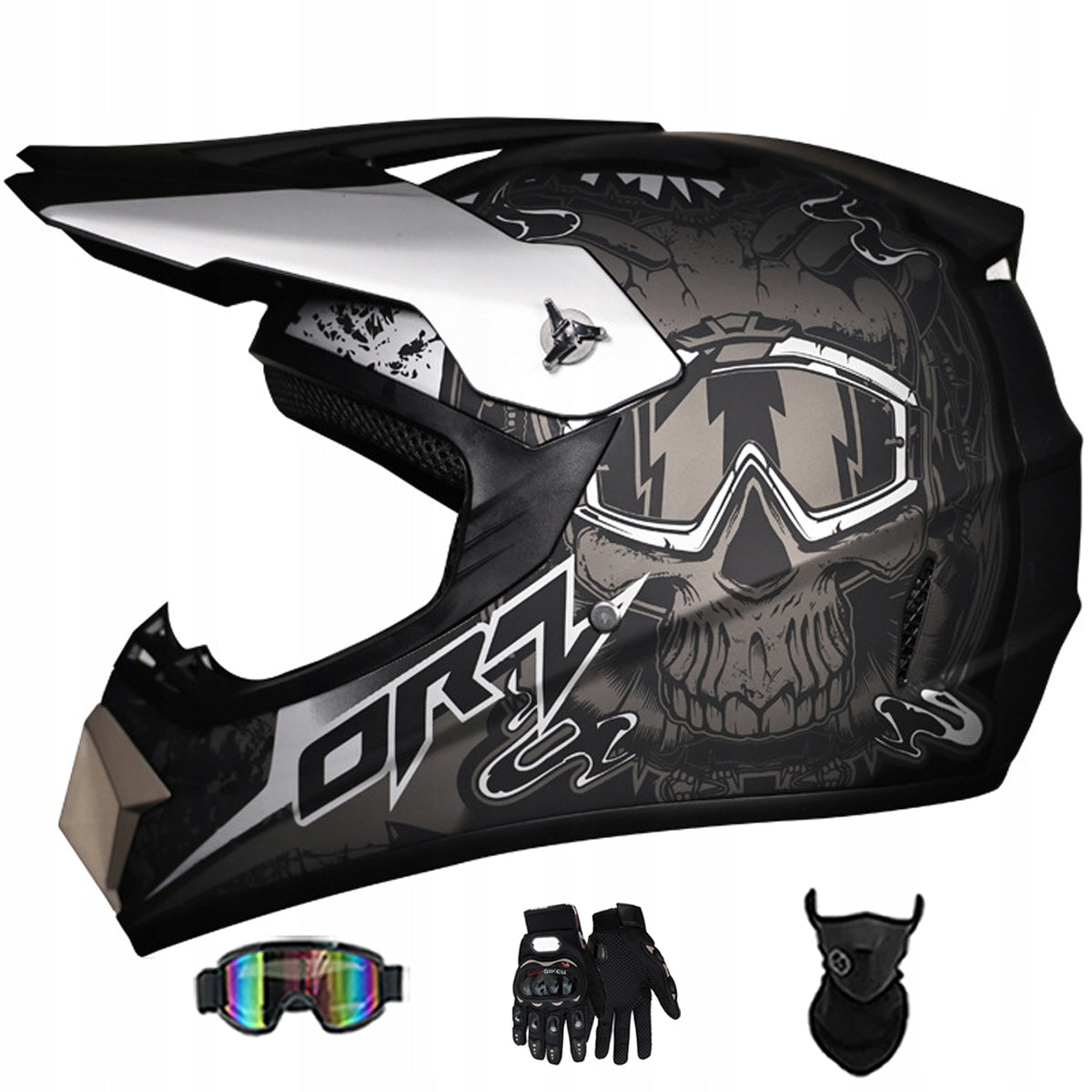 MOTORCYCLE HELMET CROSS LIGHT ENDURO QUAD + GOGGLES + GLOVES + MASK M
