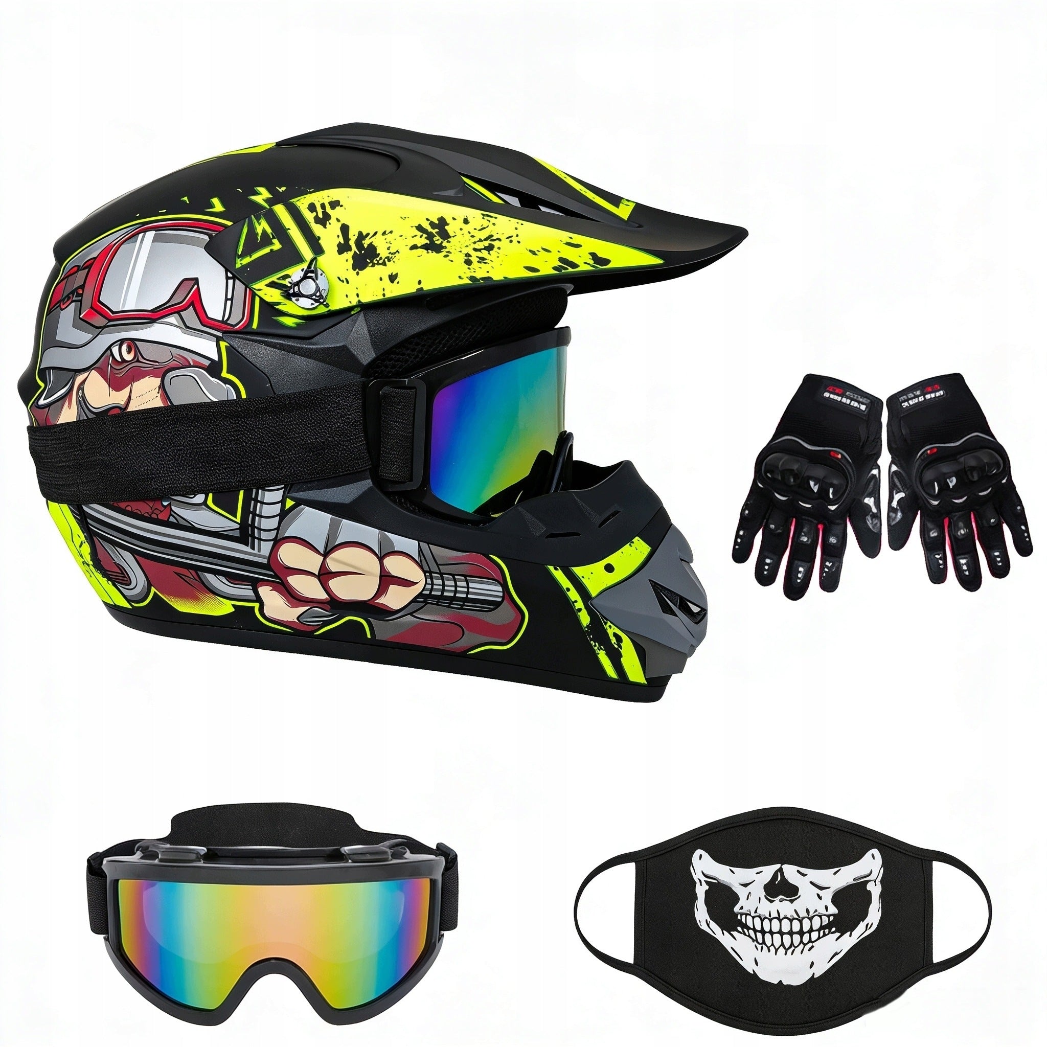 MOTORCYCLE HELMET CROSS LIGHT ENDURO QUAD + GOGGLES + GLOVES MASK X