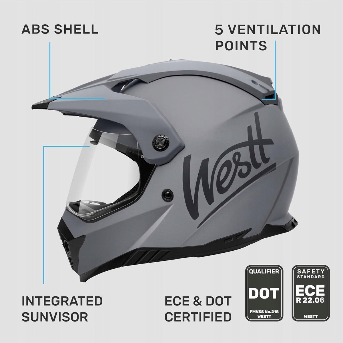 MOTORCYCLE HELMET CROSS X WESTT FULLFACE WITH MTB VISOR SIZE L Size L