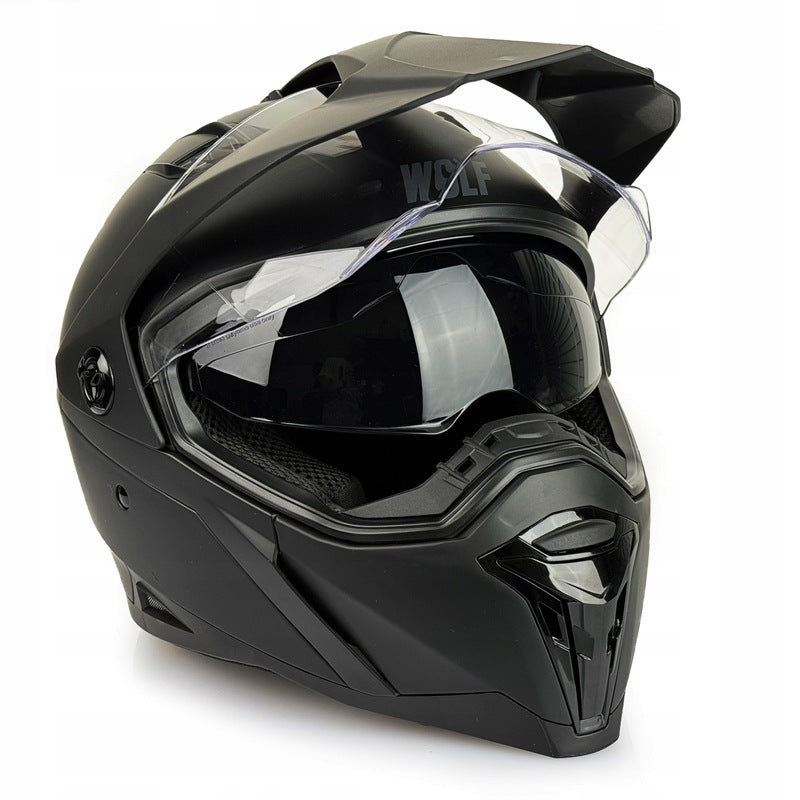 MOTORCYCLE HELMET ENDURO FULL FACE WITH VISOR WOLF CHAMP BLACK MAT M Size M