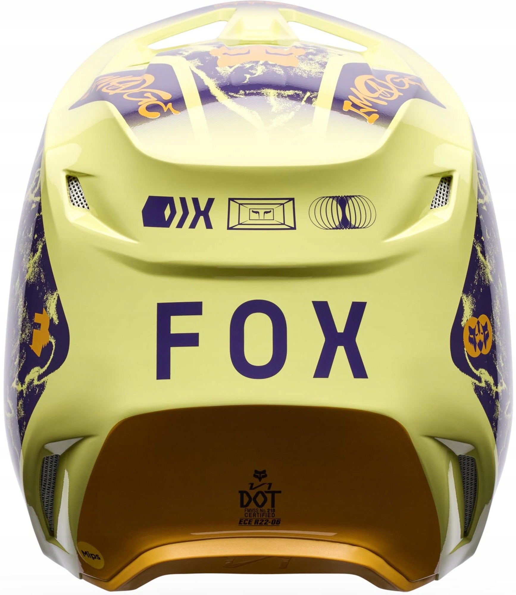 MOTORCYCLE HELMET FOX V1 IMAGE PRINT PURPLE YELLOW M Packaging status original