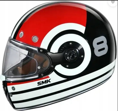MOTORCYCLE HELMET INTEGRAL SMK RETRO GL213 WHITE RED GLOSSY S