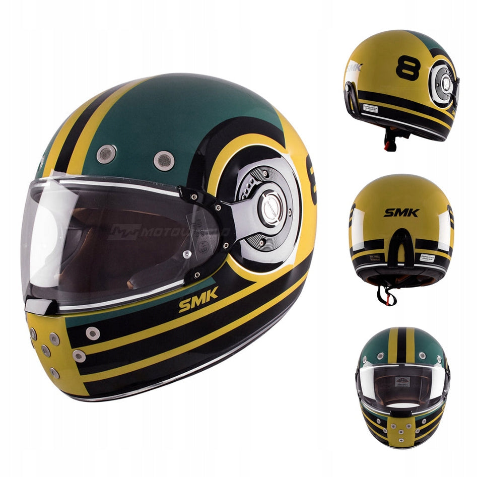 MOTORCYCLE HELMET INTEGRAL SMK RETRO GL428 GREEN GLOSS YELLOW S 55-56cm